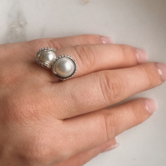 SWAROVSKI faux Pearl silver tone ring size 6 - Picture 6 of 16
